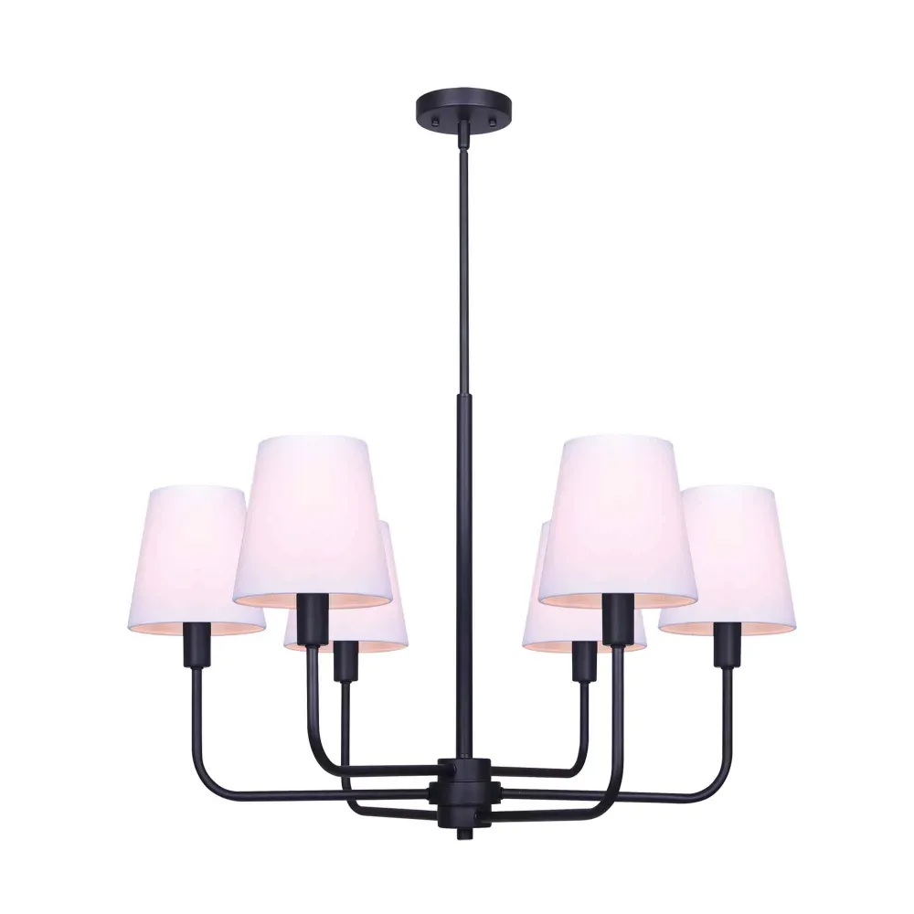Chandelier à 6 lumières Anne noir mat, 29" x 22,25" à 70,25" (Certifié CE)