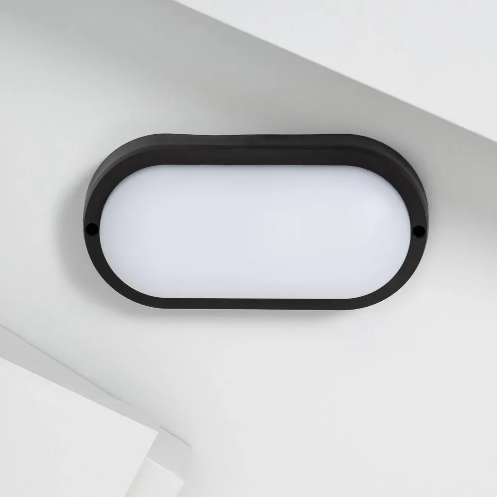 Éclairage extérieur LED ovale, 25W, noir, IP65, dimensions 98x198 mm. (Certifié CE)