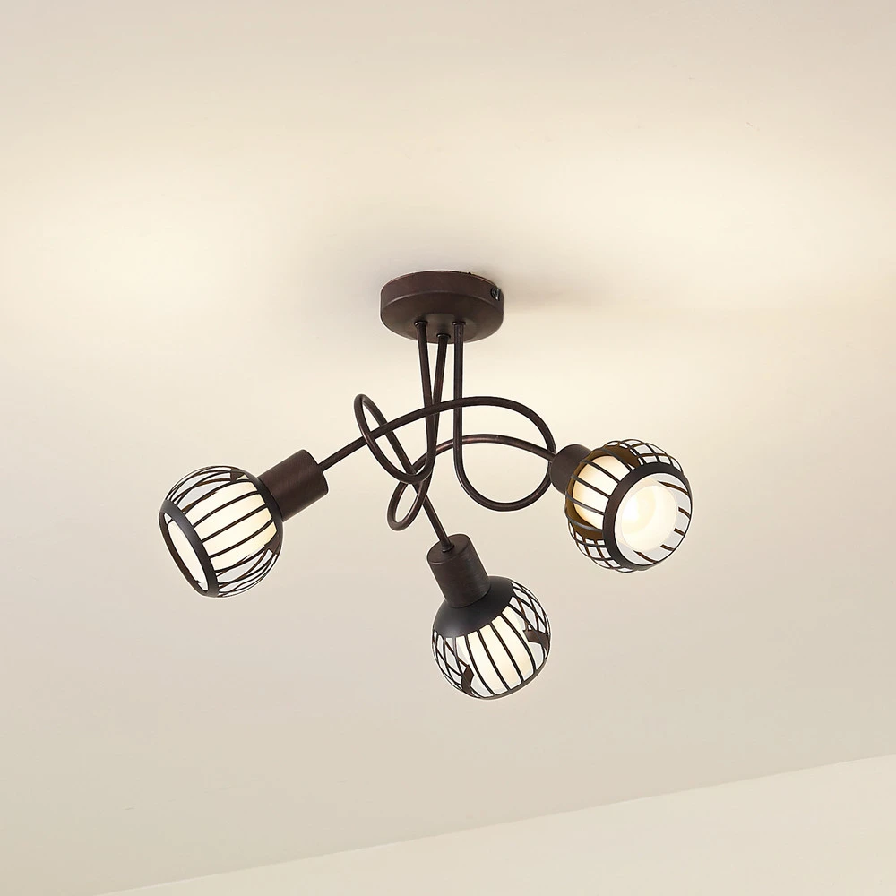 Éco-Énergétique Lindby plafonnier Solm, rouille, fer, à 3 lampes