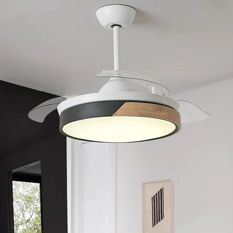 Luminaire de ventilateur de plafond rond semi-encastré à LED moderniste à 4 pales de 20 po de ample avec abat-jour en acry...