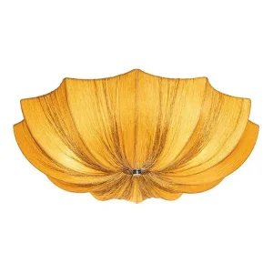 Plafonnier design soie dorée 52 cm 3 lumières - Plu