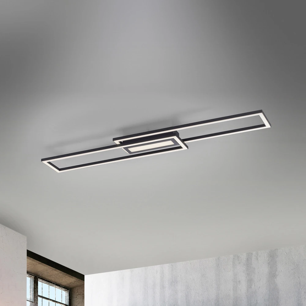 Suspension à abat-jour Plafonnier LED Asmin, CCT, noir, 95x17,5 cm