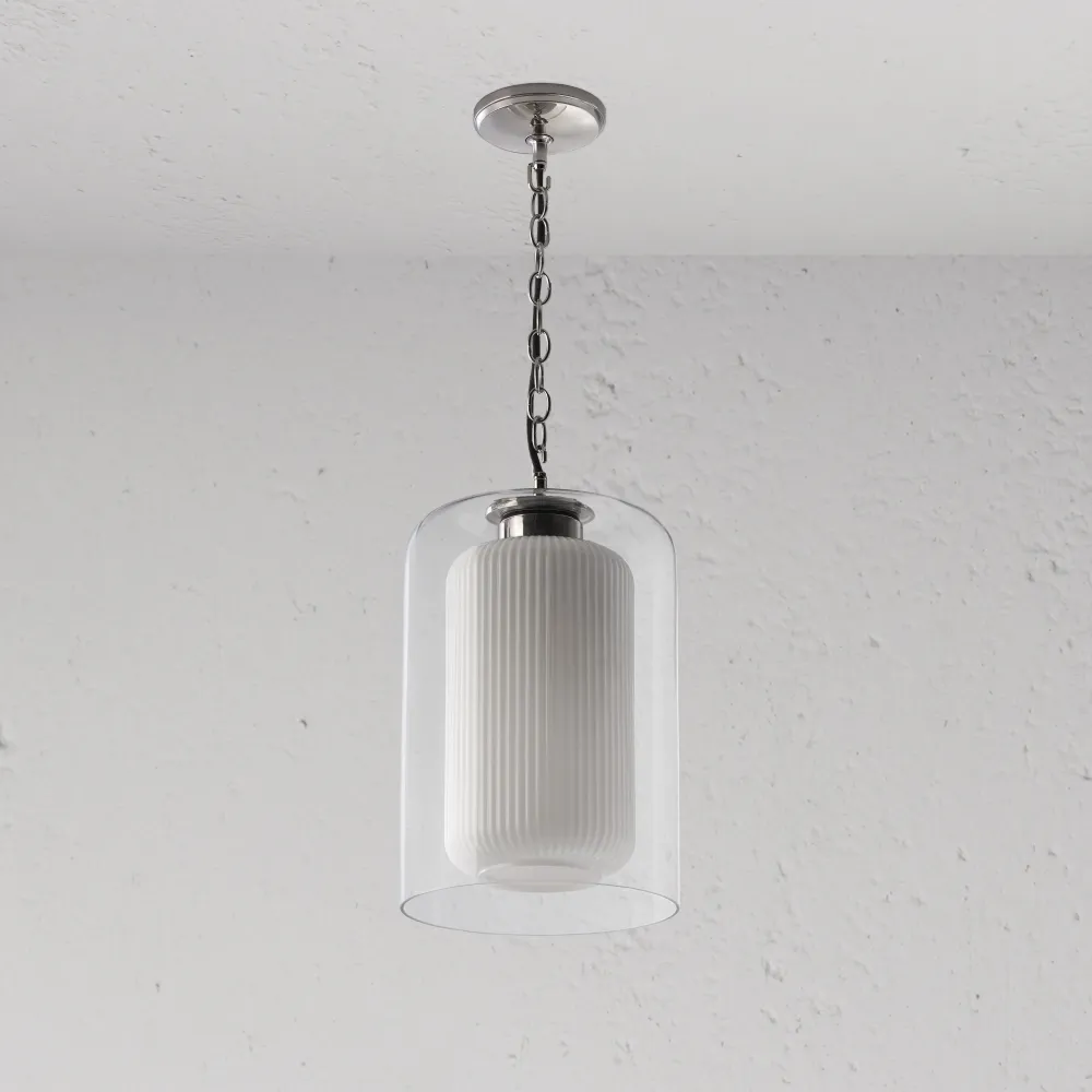 Suspension à abat-jour Windsor hängende Medium-Deckenleuchte Opalglas – Poliertes Nickel