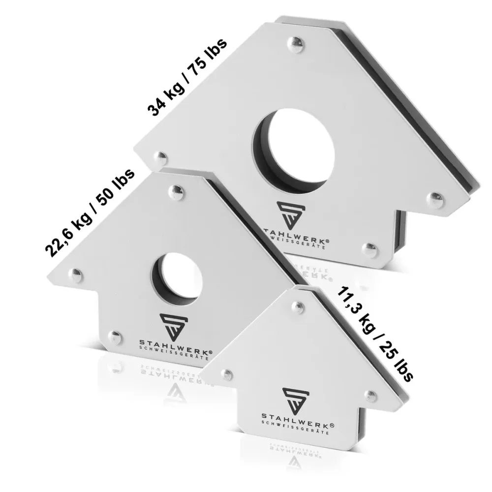 Aciller en acier 3 × angle d'angle magnétique Angle de soudage 11,3 + 22,6 + 34 kg / 25 + 50 + 75 lbs