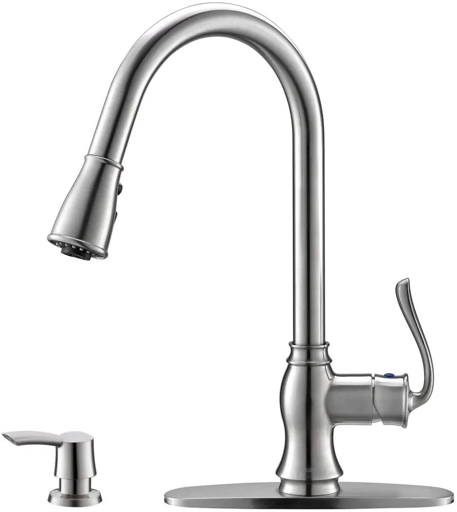 APPASO 198BN Swan-Neck Kitchen Faucet Satiné Nickel Single Handle Soap Dispenser