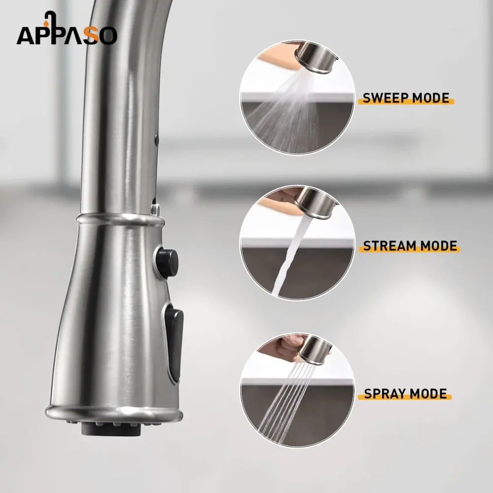 APPASO 198BN Swan-Neck Kitchen Faucet Satiné Nickel Single Handle Soap Dispenser