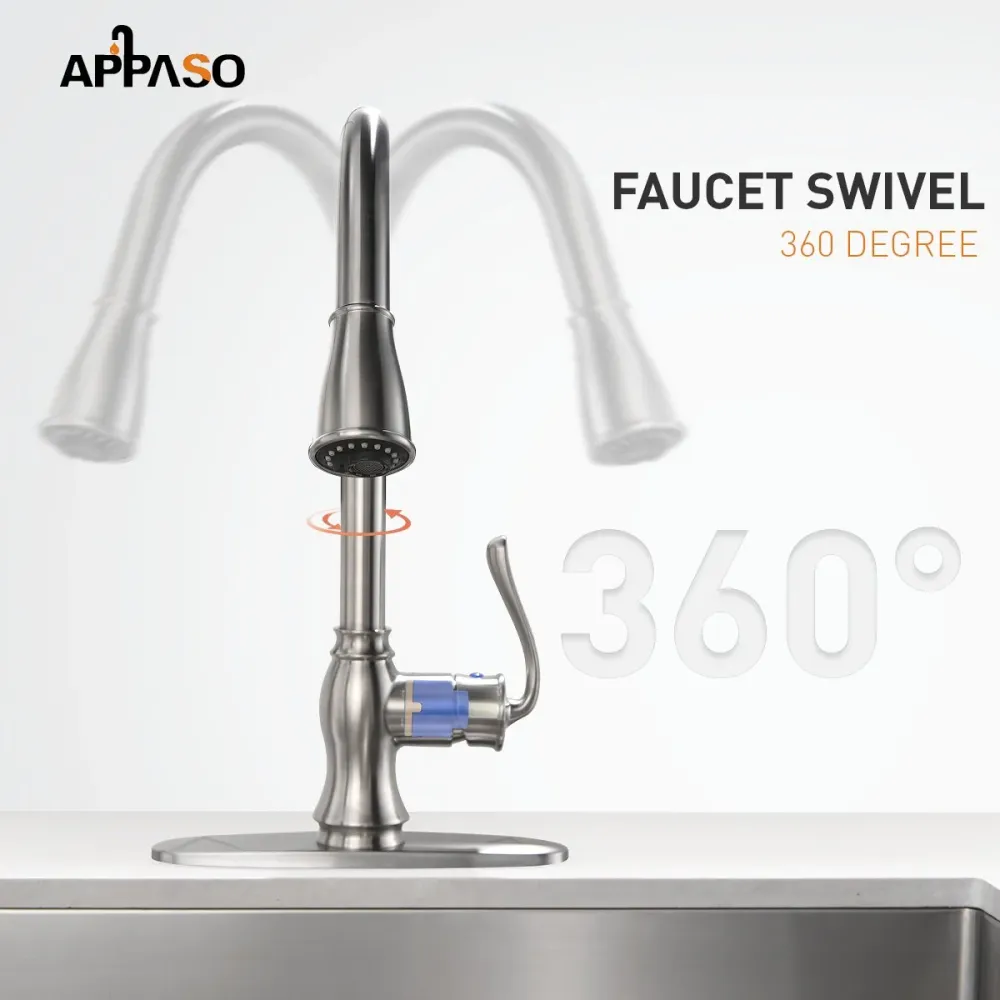 APPASO 198BN Swan-Neck Kitchen Faucet Satiné Nickel Single Handle Soap Dispenser