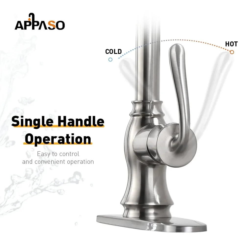 APPASO 198BN Swan-Neck Kitchen Faucet Satiné Nickel Single Handle Soap Dispenser