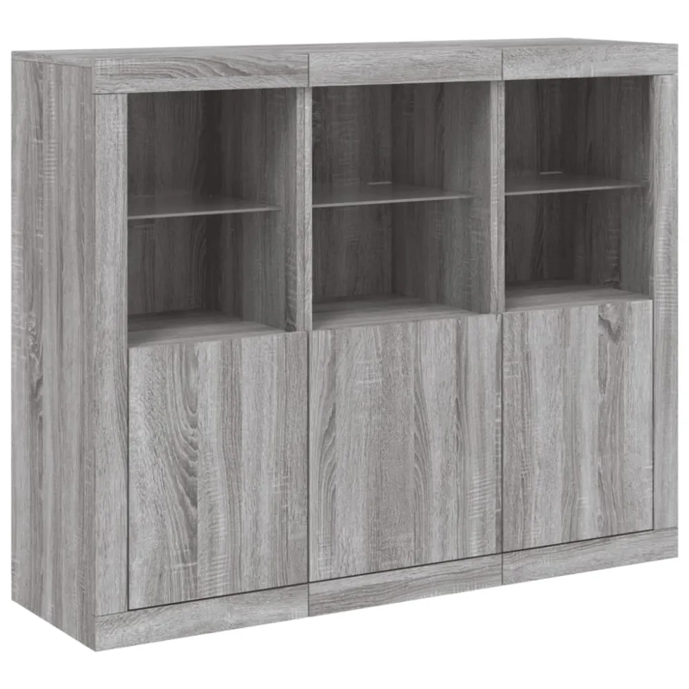 Buffet bahut commode armoire meuble de rangement organisateur cuisine salle de séjour salon avec lumières LED 3 pcs sonoma...