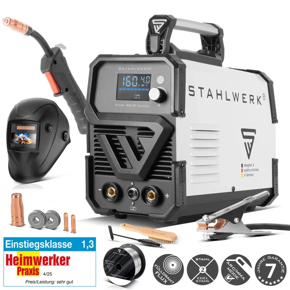 Flux de machine de soudage Steelworks 160 ST numérique avec 160 équipement intégral, alimentation en fil synergique, Tig e...