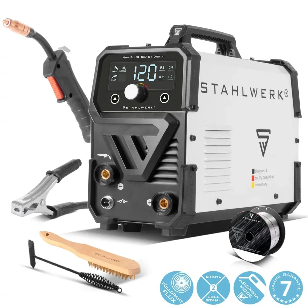 Steelworks Welding Machine Mini Flux 120 ST Digital | 120 Ampère | Alimentation en fil synergie | S'adapte à pour le souda...