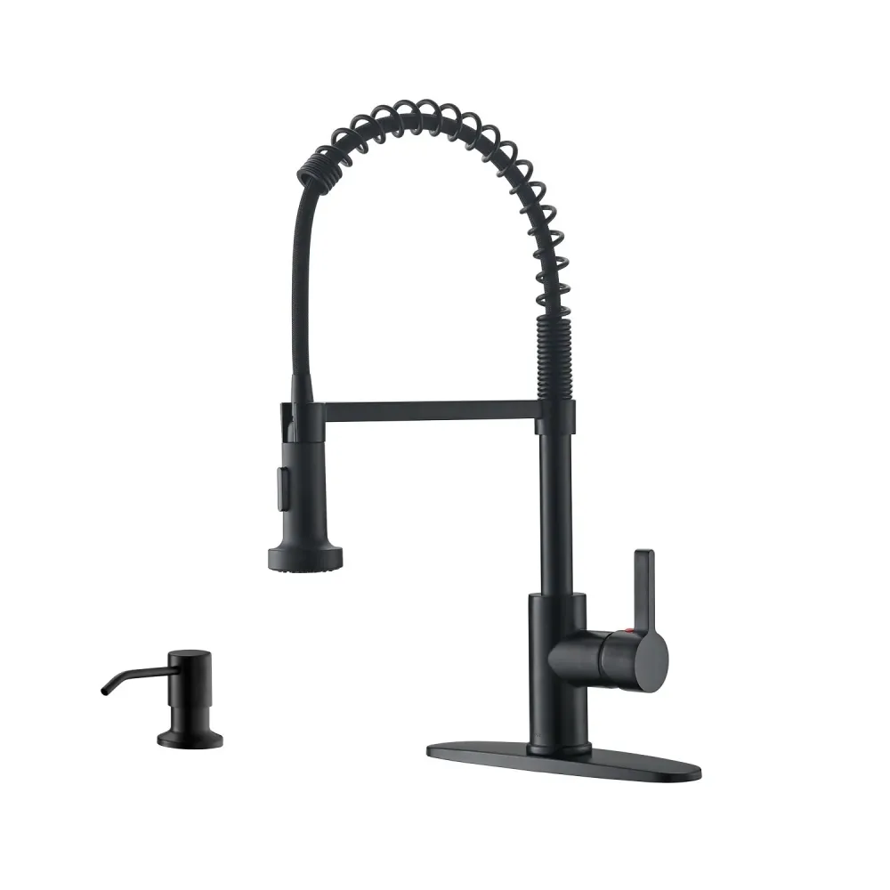 APPASO 105MB Modern Spring Kitchen Faucet Matte Noir jais High Arc Single Handle Soap Dispenser