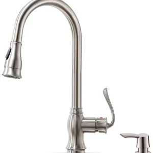 APPASO 158BN Kitchen Faucet Mat Nickel Pull Down Sprayer and Soap Dispenser