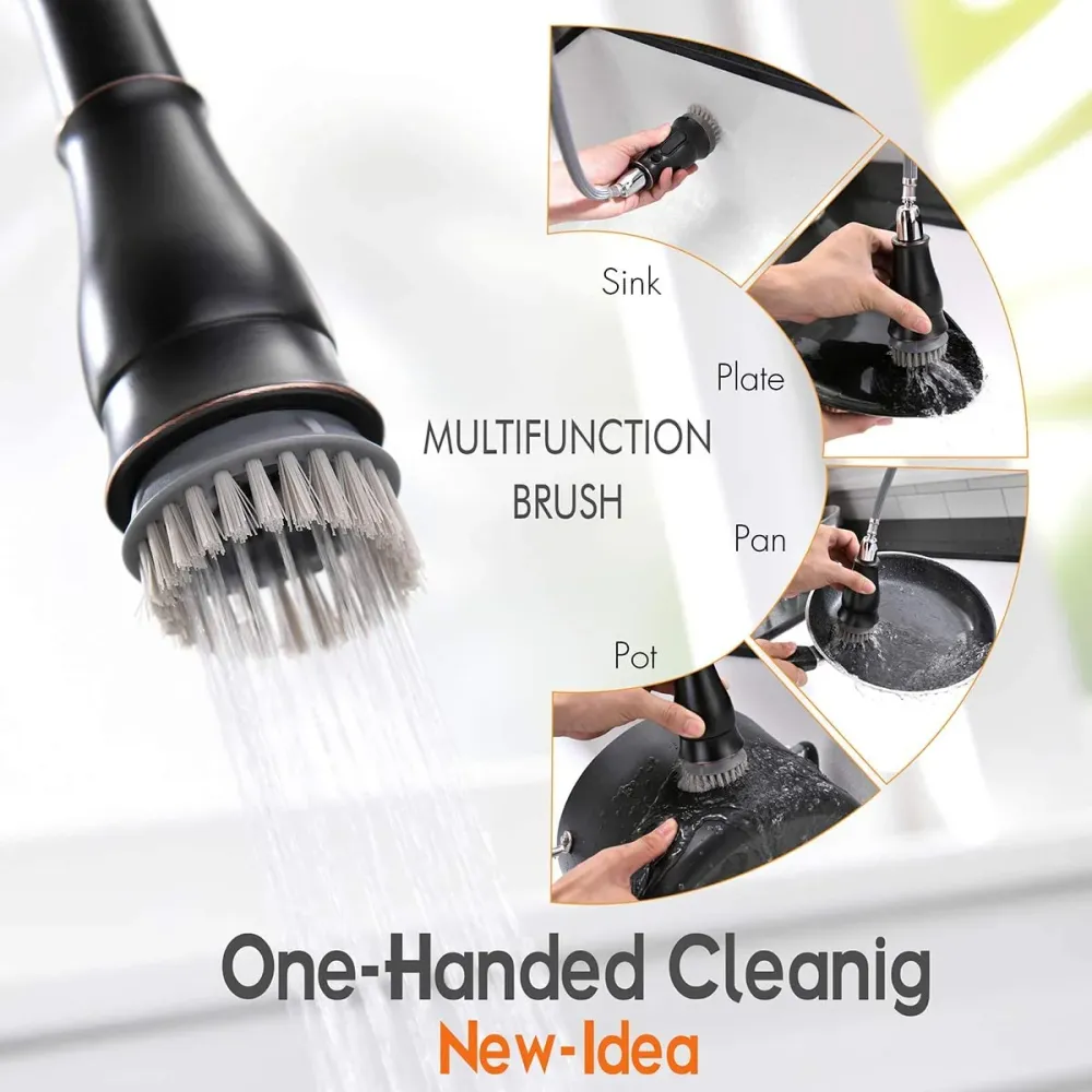 APPASO 159MB Kitchen Faucet Matte Noir jais Pull Down Sprayer, Soap Dispenser and Brush