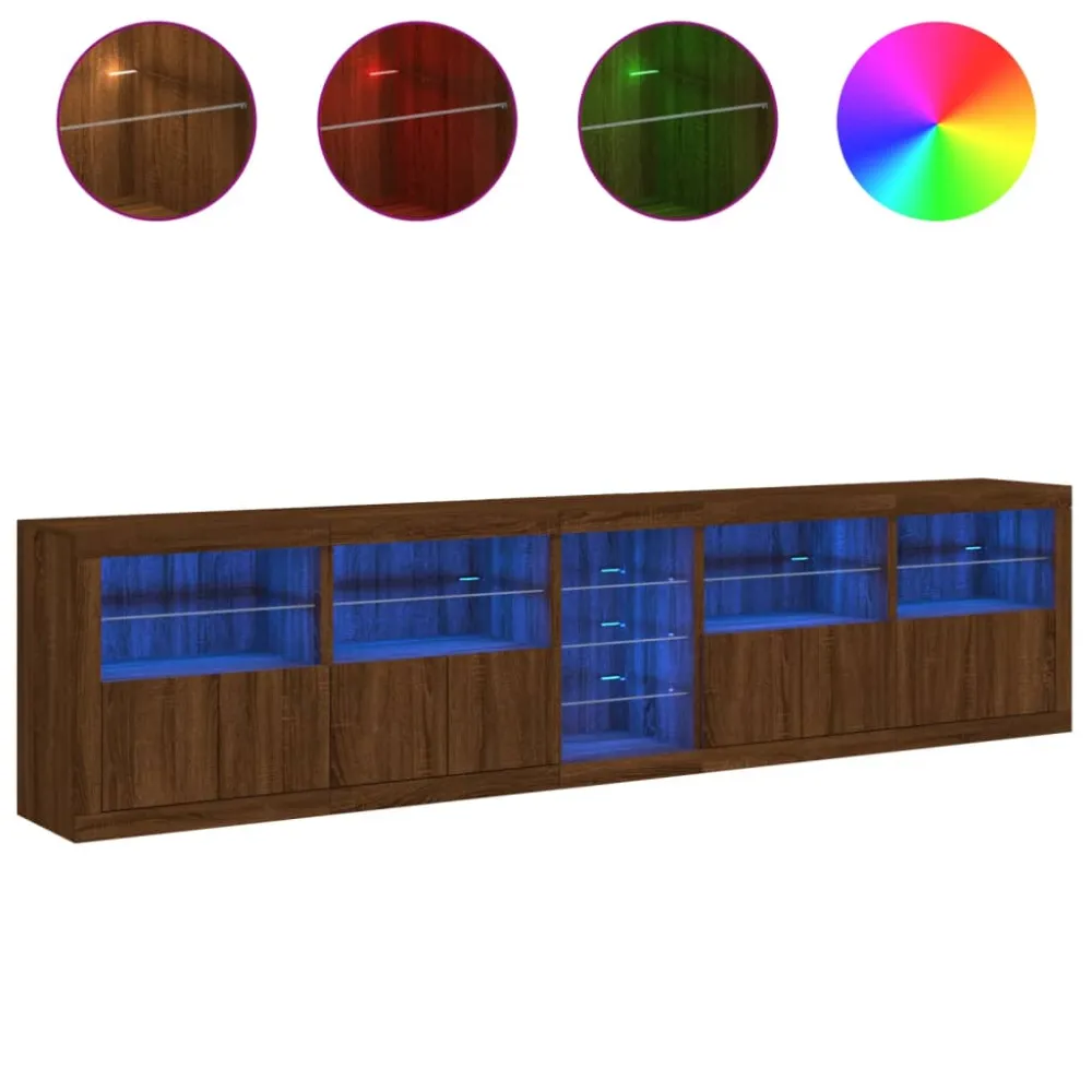 Buffet bahut commode armoire meuble de rangement organisateur cuisine salle de séjour salon avec lumières LED 283 x 37 x 6...