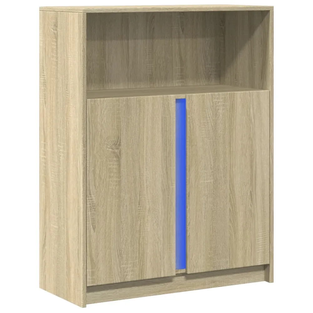 Buffet bahut commode armoire meuble de rangement organisateur cuisine salle de séjour salon avec LED sonoma 77 x 34 x 100...