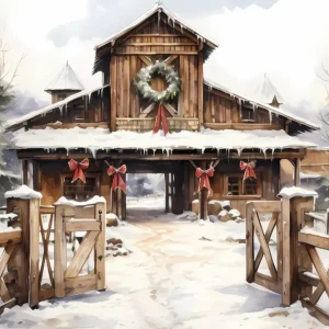 Étanche IP66 Toile de fond Cour rustique hivernale Sentier enneigé Couronne BRP9-336
