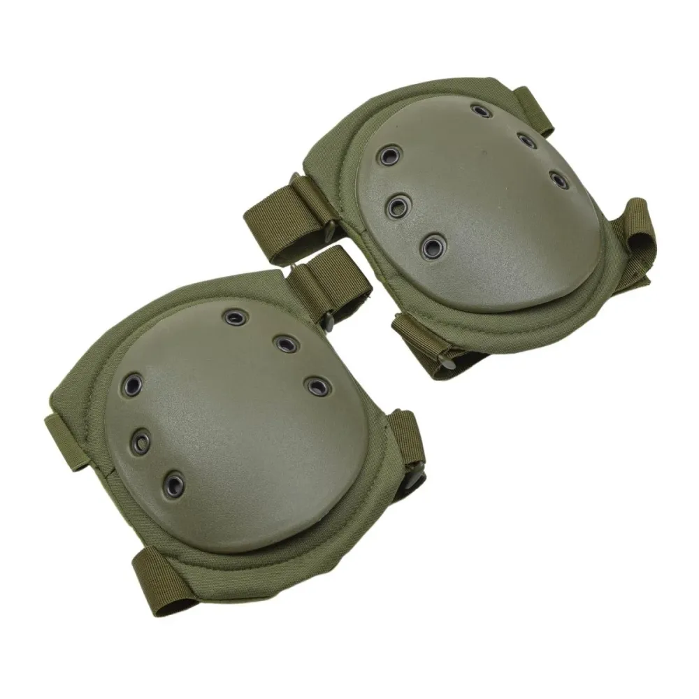 Genouillères de protection de style militaire MFH avec fermeture à crochet et boucle, coque en plastique olive