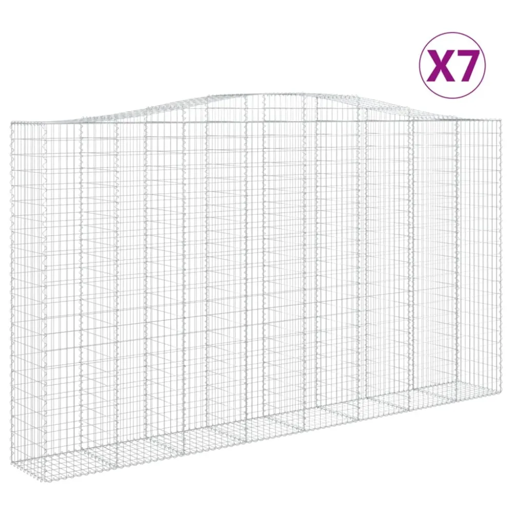 Lot de 7 paniers à gabions clôture cage mur de soutènement arqués 400 x 50 x 220/240 cm fer galvanisé Argent 02_0041146