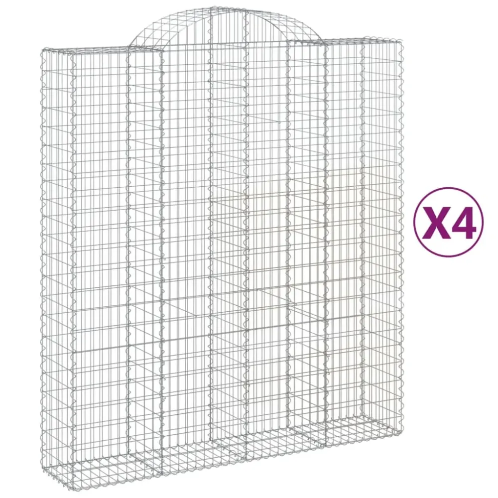 Lot de 4 paniers à gabions clôture cage mur de soutènement arqués 200 x 50 x 220/240 cm fer galvanisé Argent 02_0041448