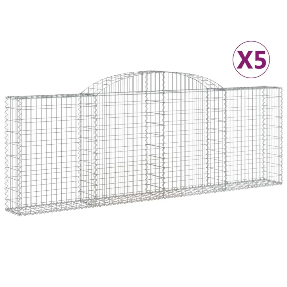 Paniers à gabions clôture cage mur de soutènement arqués 5 pcs 300 x 30 x 100/120 cm fer galvanisé Argent 02_0040904