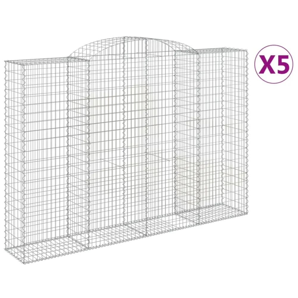 Paniers à gabions clôture cage mur de soutènement arqués 5 pcs 300 x 50 x 200/220 cm fer galvanisé Argent 02_0040916
