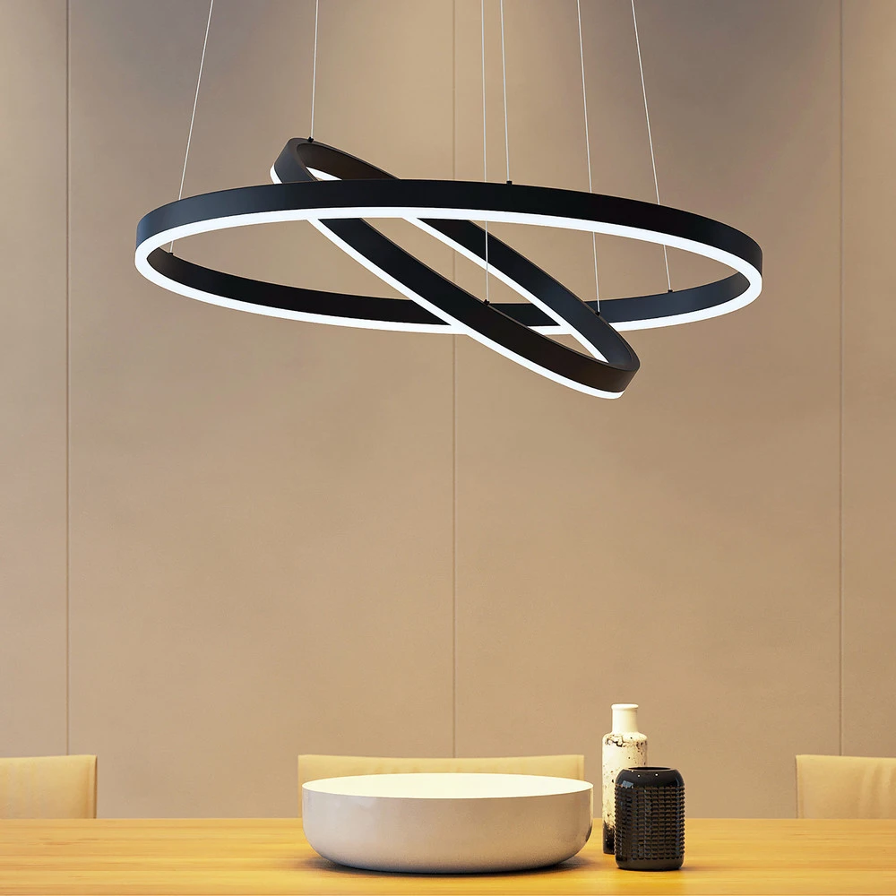 Arcchio Suspension LED Albiona, noir, 2 anneaux, Ø 60 cm | 4000K | lumière neutre