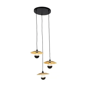 Éclairage LED Haute Luminosité Lampe suspendue rurale noire avec corde 3 lumières - Leia