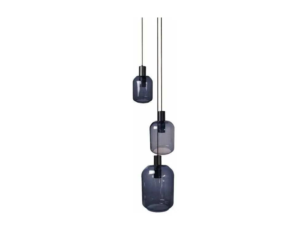 Éclairage LED Haute Luminosité Lustre noir 3 pendels verre bleu 100 cm..
