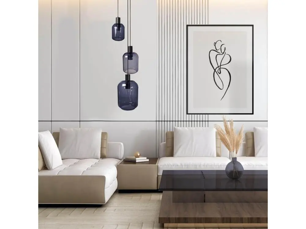 Éclairage LED Haute Luminosité Lustre noir 3 pendels verre bleu 100 cm..