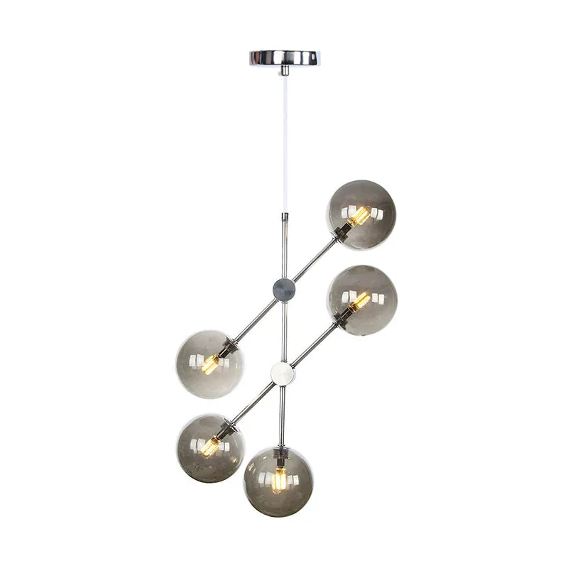 Éclairage LED Haute Luminosité Lustre rond suspendu contemporain en verre blanc/transparent/ambre, 5 lumières, Kit de lamp...