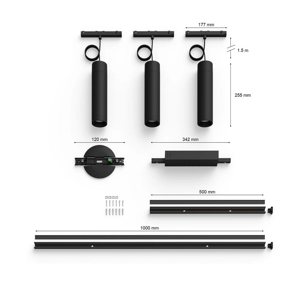 Éclairage LED Haute Luminosité Philips Hue Perifo Rail, 3 suspensions à LED, noir