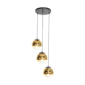 Éclairage LED Haute Luminosité Suspension Art Déco noire avec verre doré ronde 3 lumières - Pallon