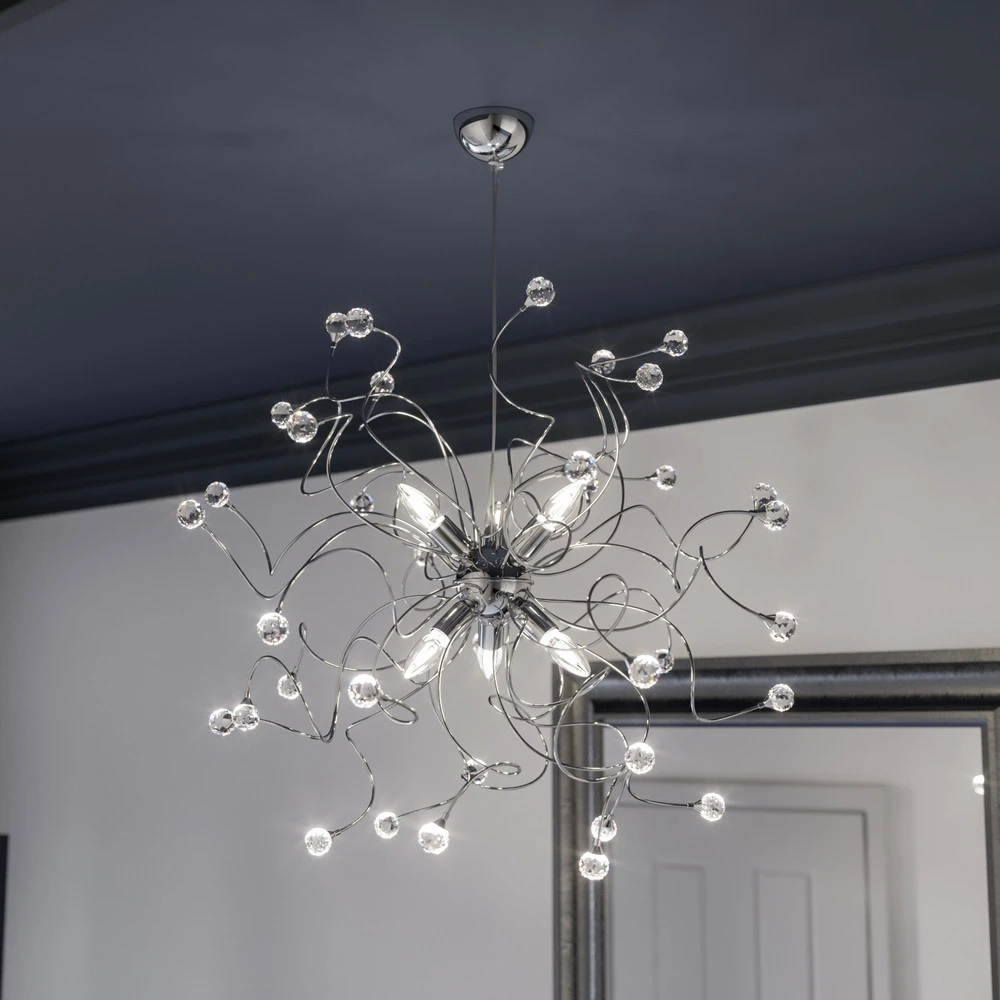 Éclairage LED Haute Luminosité Suspension Trilly en chromé avec cristaux