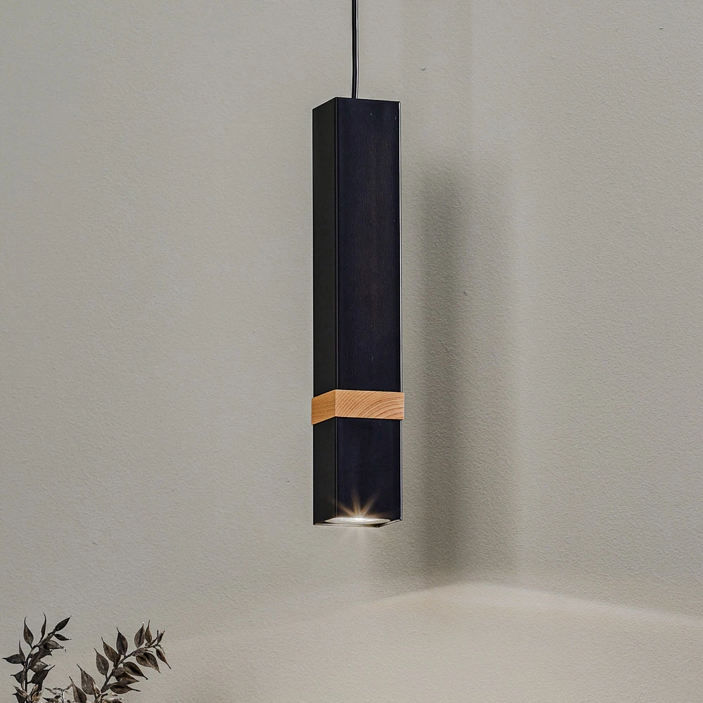 Éclairage LED Haute Luminosité Suspension Vidar, noire détail bois 1 lampes