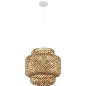 Lampe de plafond en bambou - Lampe suspendue au stile Boho Bali - Kamon Bois naturel | 4000K | lumière neutre