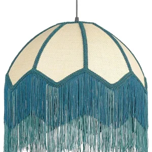 Lampe suspension en papier teinte naturel et bleu MILAGRO avec LED intégrée non remplaçable
