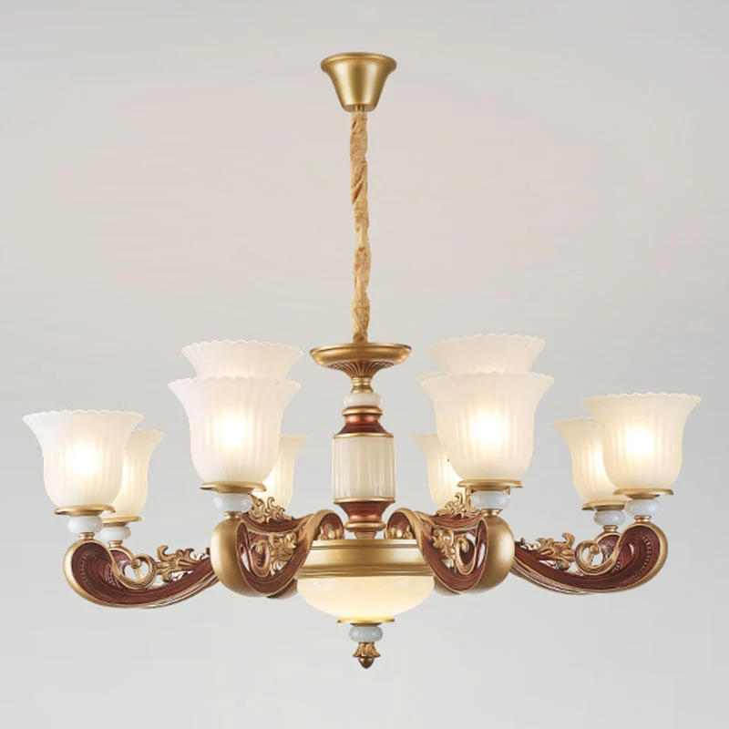 Lampe à suspension pour salle à manger, lustre doré basique avec abat-jour en verre nervuré givré Design minimaliste
