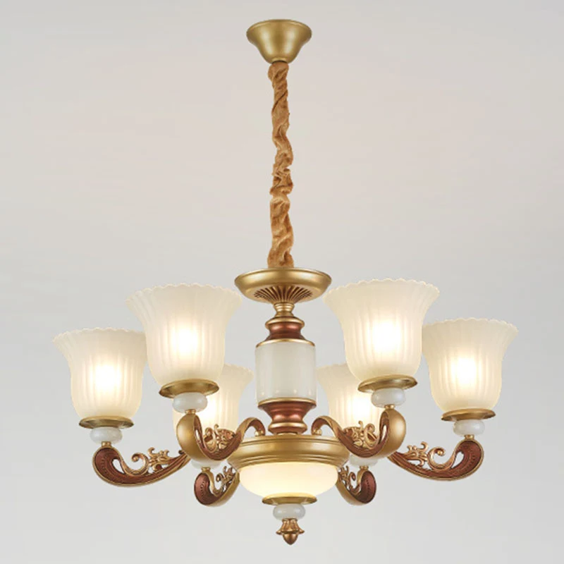 Lampe à suspension pour salle à manger, lustre doré basique avec abat-jour en verre nervuré givré Design minimaliste