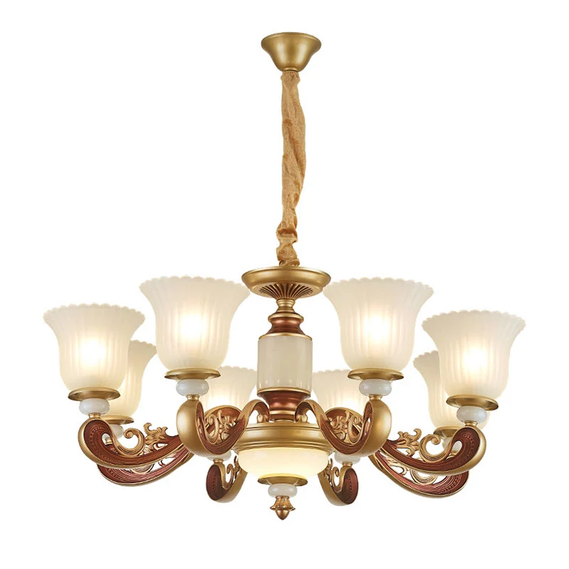 Lampe à suspension pour salle à manger, lustre doré basique avec abat-jour en verre nervuré givré Design minimaliste