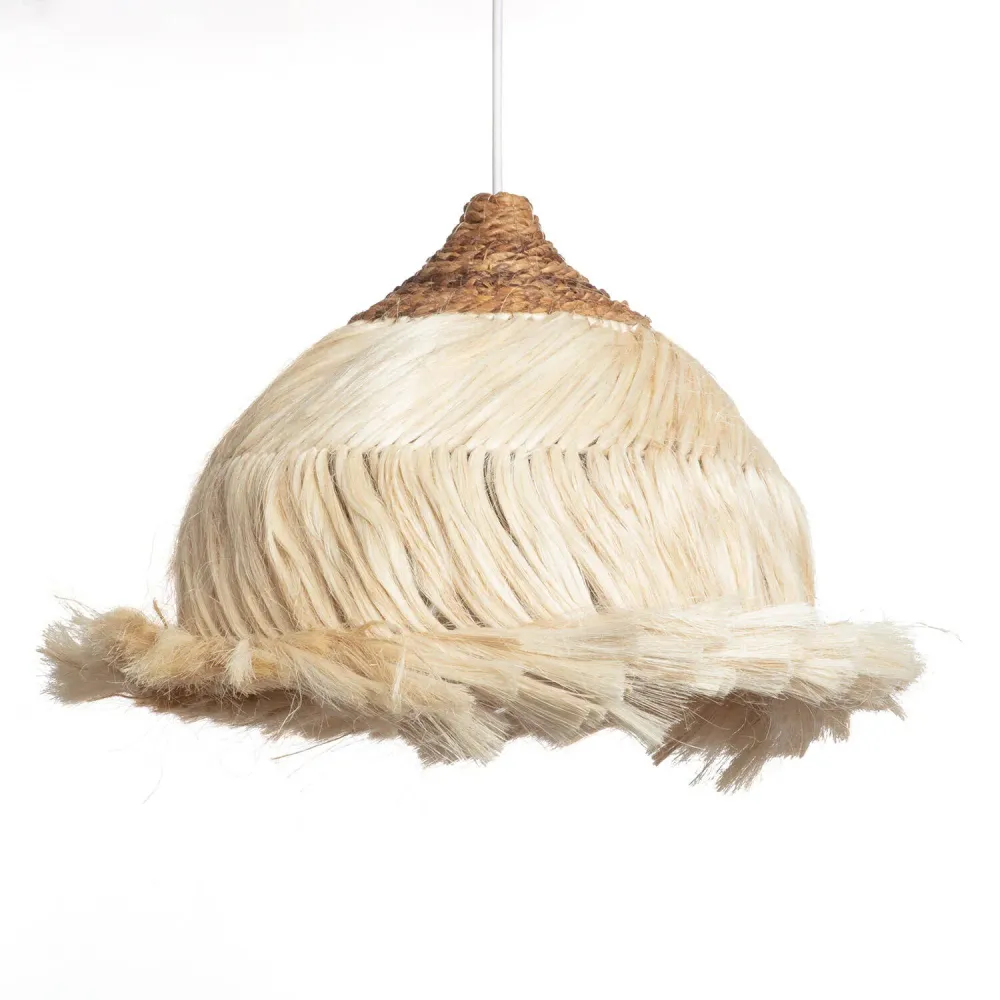 Lampe en suspension en rotin et ramie avec éclairage LED ILUZZIA Kempo (Carré 30x30cm)