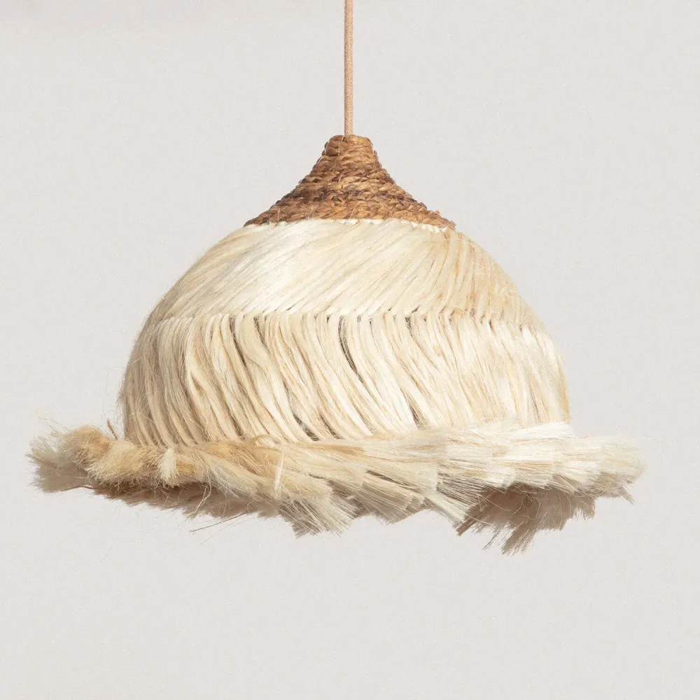 Lampe en suspension en rotin et ramie avec éclairage LED ILUZZIA Kempo (Carré 30x30cm)