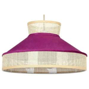 Lampe suspension en rotin rose et naturel BATALI à fixation clip
