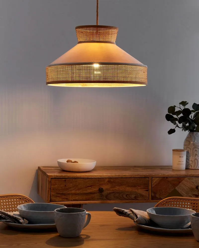 Lampe suspension en rotin ton naturel et crème BATALI à fixation clip