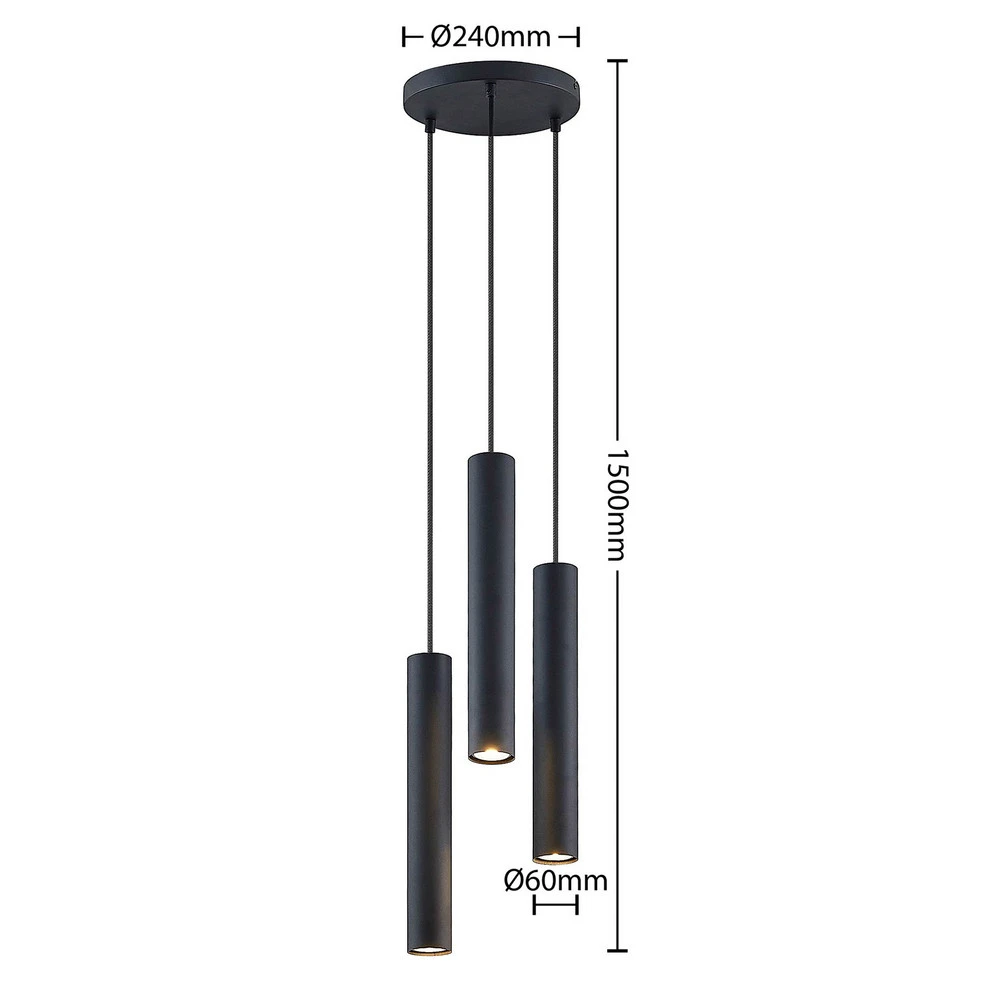 Lindby Suspension Joffrey à 3 lampes, noir, métal | Garantie 2 Ans