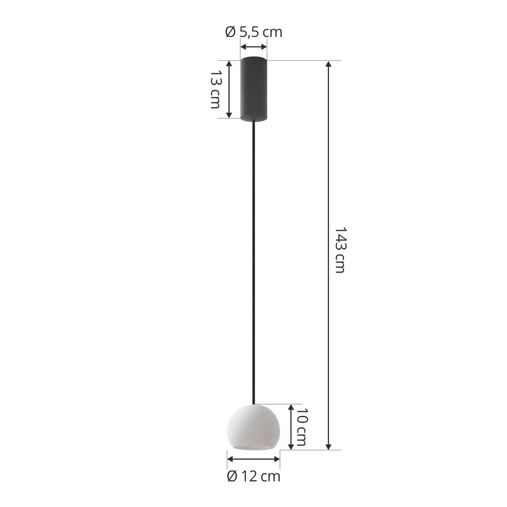 Lucande Suspension LED Darkorin, blanc, rond, plâtre, Ø 12 cm IP44 pour salle de bain