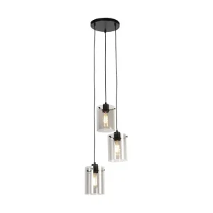 Luminaire de plafond design contemporain Lampe suspendue design noir avec verre fumé 3 lumières - Dôme