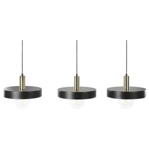 Luminaire de plafond design contemporain Lampe à suspension 3 lumières noir et or HARENA