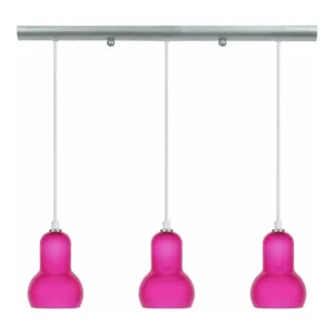 Luminaire de plafond design contemporain Lustre barre acier 3 pendel verre rose 100 cm.