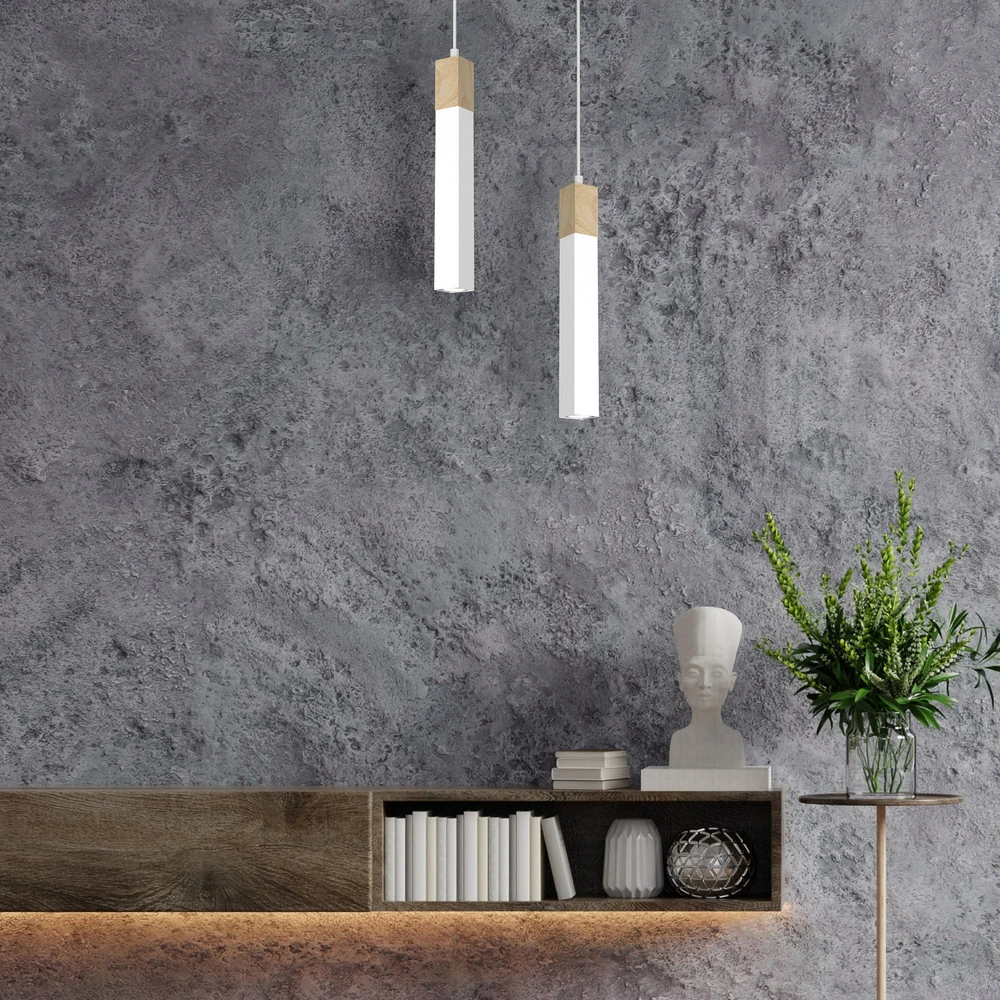 Luminaire de plafond design contemporain Stag suspension à une lampe blanc/brun